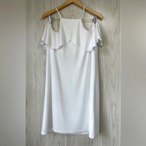 Cato White Cold shoulder Mini Dress Size Small EUC - Picture 1 of 4